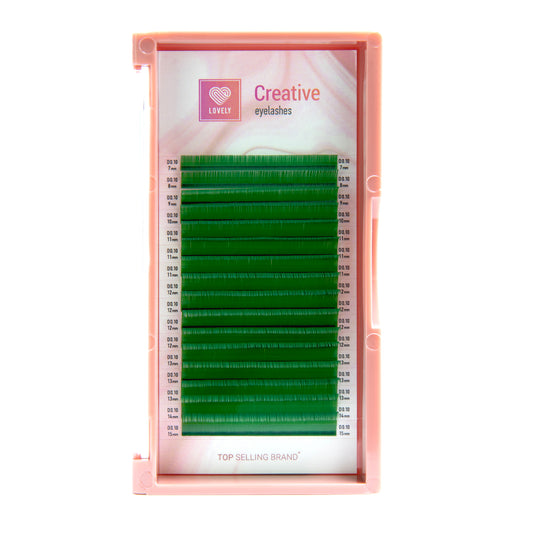 Eyelash extensions "Green" Lovely - 16 lines Mix (pink tray)