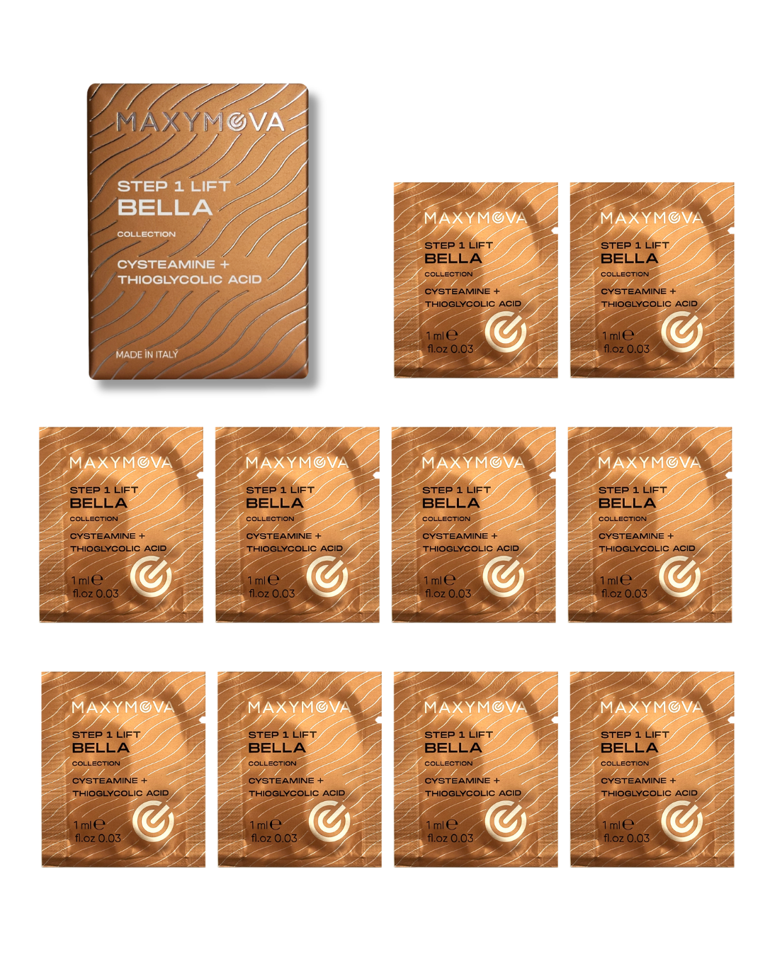 Bella Step 1 LIFT Cysteamine+TGA Lamination Monodose Sachets – Bella Collection Korean Lash & Brow System – 10 x 1 ml